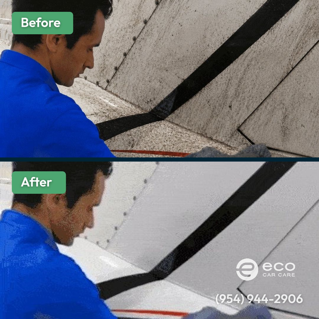 Before and after Aircraft Detailing Florida by Eco Car Care