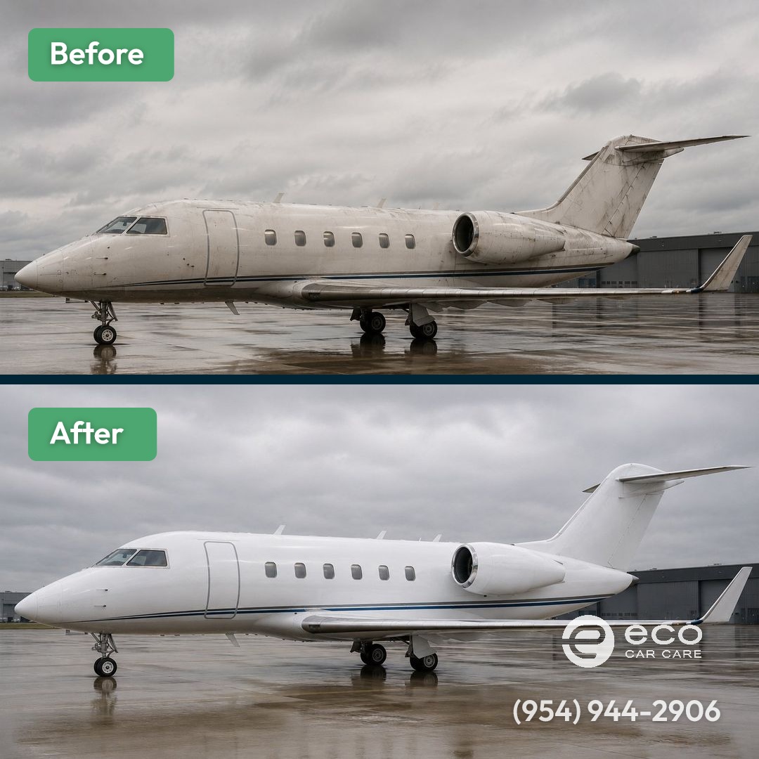 Before and after Aircraft Detailing Florida by Eco Car Care