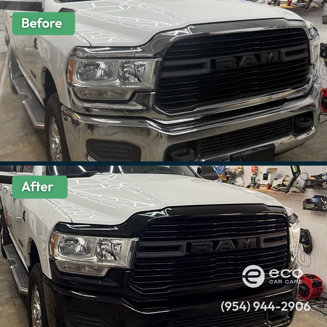 Before and after Chrome Delete by Eco Car Care