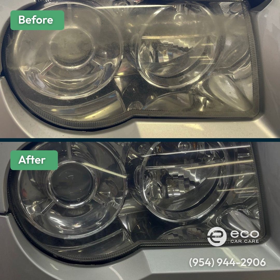 Before and after Headlight Restoration by Eco Car Care