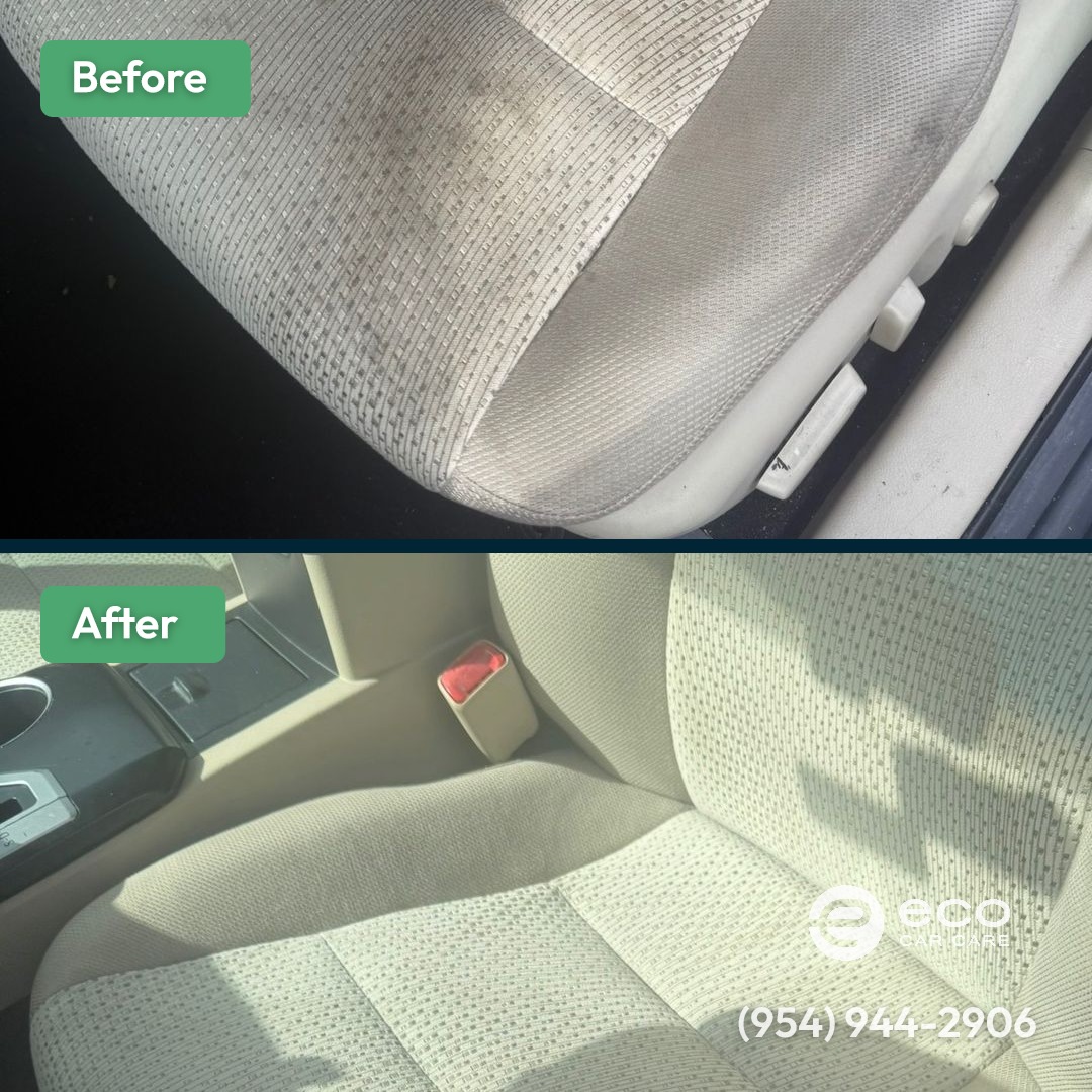 Before and after Interior Car Detailing South Florida by Eco Car Care