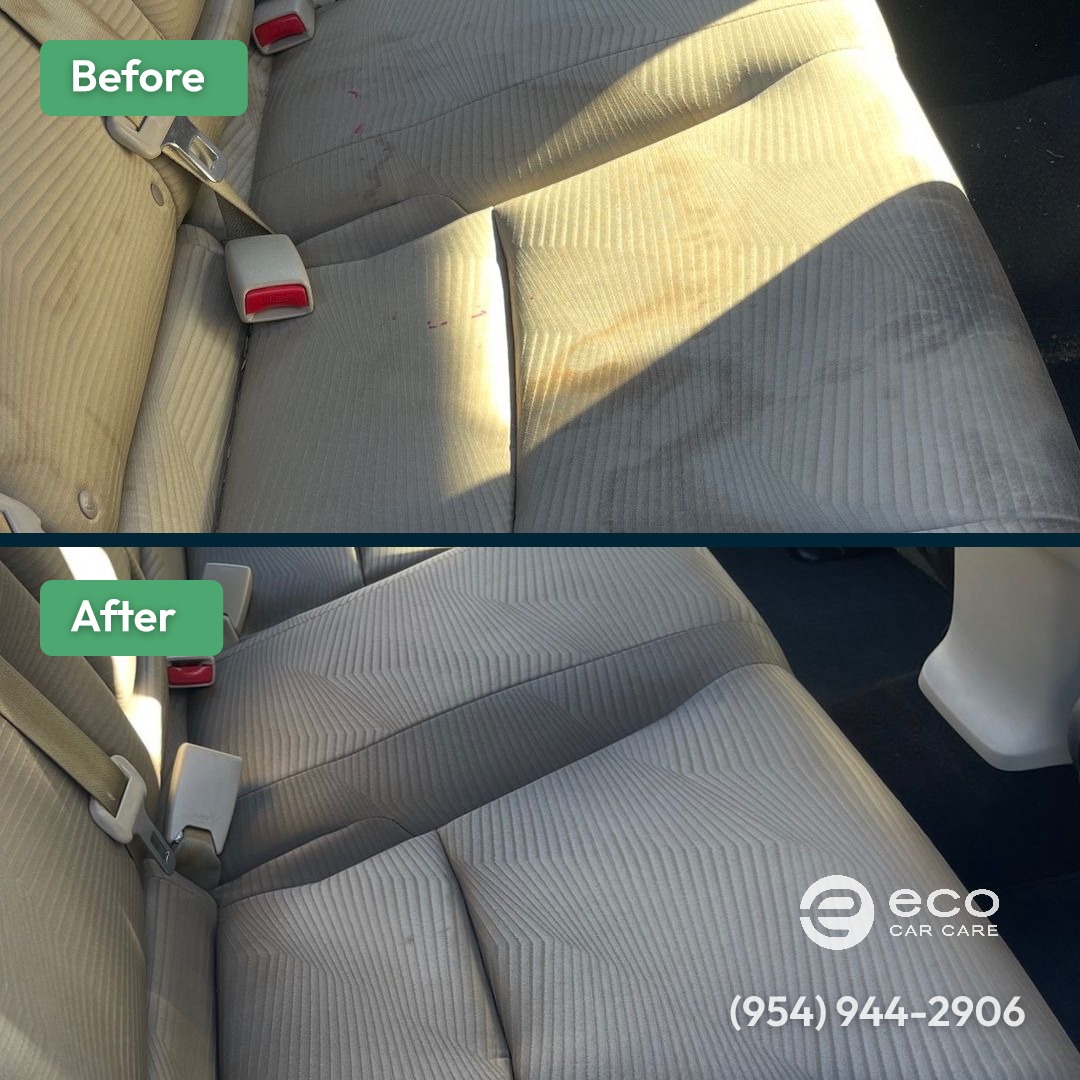 Before and after Interior Car Detailing South Florida by Eco Car Care