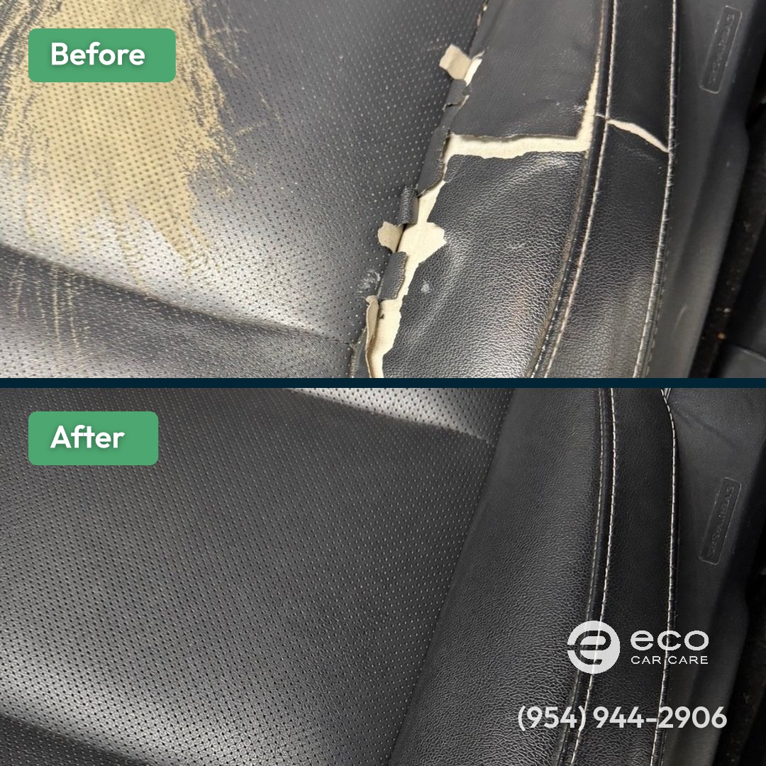 Before and after Leather Repair by Eco Car Care
