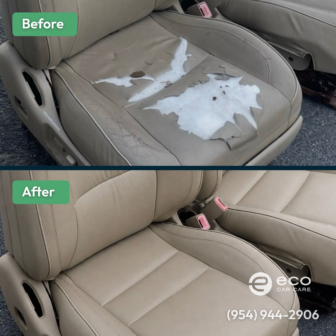 Before and after Upholstery Repair by Eco Car Care