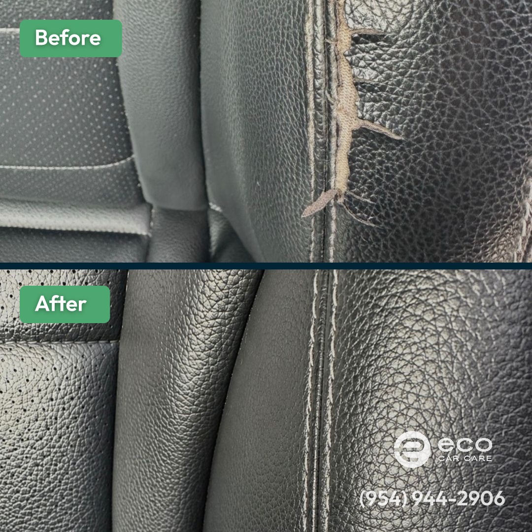 Before and after Upholstery Repair by Eco Car Care